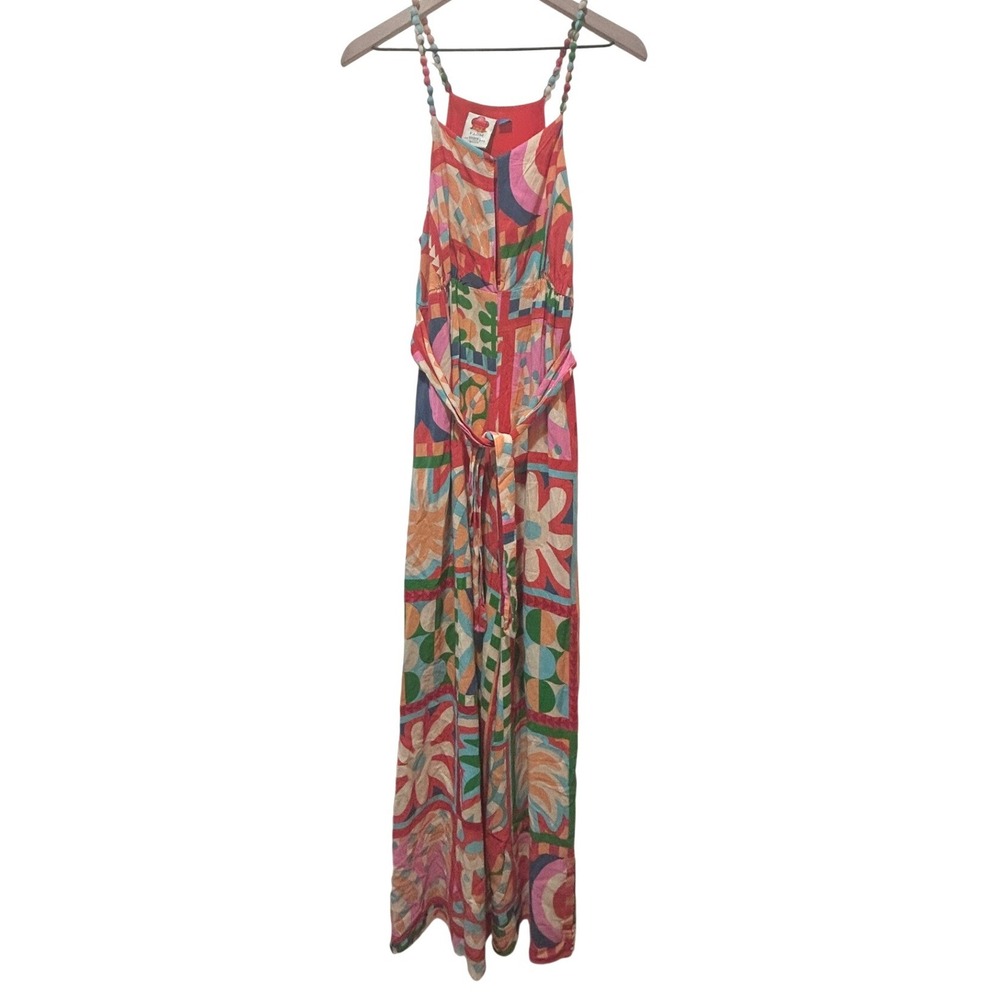 Farm Rio Anthropologie Cutout Halter Jumpsuit Med Brazilian Tropical Bold Print - Picture 5 of 14